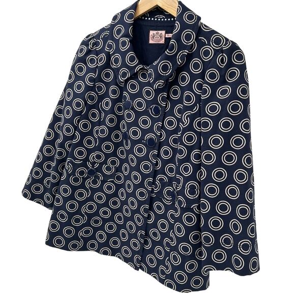 Juicy Couture Jacket Womens Medium Navy Blue Taupe Geometric Pattern - Picture 3 of 9